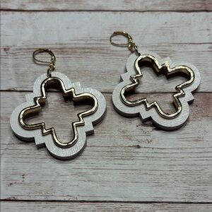 Trendy Gold and White Geometric Dangle Earrings